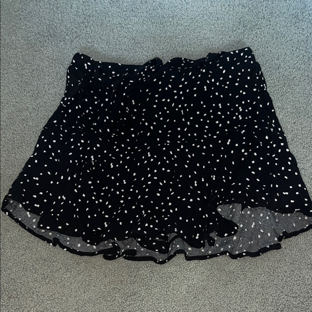 Black Polka Dot Ruffle Mini Skirt